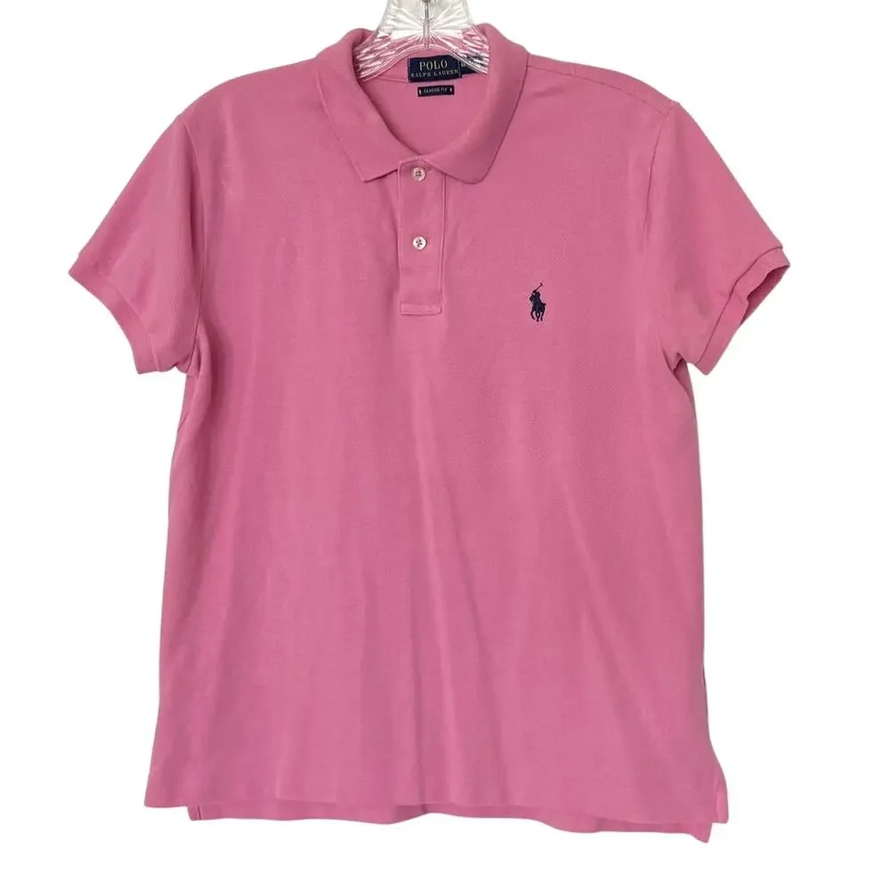 Polo Ralph Lauren Men's Classic Fit Polo Shirt Pink Cotton Size Medium Preppy